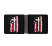 God Bless American U.S. Flag Cross Printed Bifold Wallet with Hidden Compartments Pocket Money and Credit Card Holder for Men Women