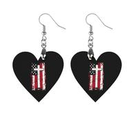 God Bless American U.S. Flag Cross Round Wooden Earrings Boho Drop Pendant Fashion Gifts for Women