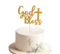 God Bless Baptism Cake Topper - Divine Celebration Elegant Cake Decor for Christening & Holy Communion, Keepsake Cross Design