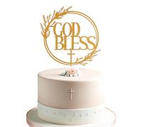 God Bless Gold Cake Topper - Divine Blessings Elegant Cake Decor for Celebrations, Baptisms & Milestones Decoration