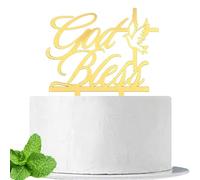 God Bless Mirror Gold Acrylic Cake Topper for Baptism Christening Dedication or First Communion Baby Shower Decorations Supplies