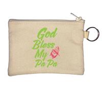 God Bless My Pa Pa Cross Prayer Graphic Key Chain Coin Purse Beige
