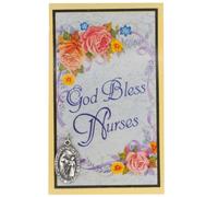 God Bless Nurses Prayer Card with Mary Queen of Nurses Medal | 1” Catholic Medal Pendant | Great Catholic Gift