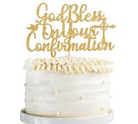 God Bless On Your Confirmation Cake Topper Gold Glitter God Bless Cake Topper Confirmation Cake Decorations for Religious Christening,Baptism, Baby Shower Party Supplies