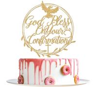 God Bless On Your Confirmation Cake Topper, Religious Baptism Decorations, First Communion, Christening Wedding Baby Shower Party Decorations Gold Glitter