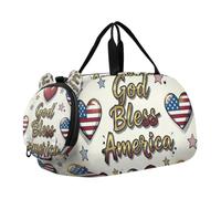 God Bless Patriotic USA Flag Gym Duffel Bag with Shoes Compartment Large Capacity Weekender Overnight Bags for Travel, Swimming, Dance, Ballet