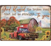 God Bless The Broken Road Iron Wall Vintage Metal Sign Gift Bedroom Retro Novelty Cafe Store Tin Signs12x16inch
