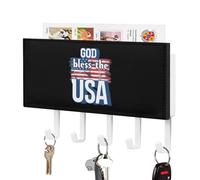 God Bless The U.S.A. Cute Key Holder for Wall with 5 Hooks Letter Coat Rack Home Decor 4.3 × 7.1 Inch