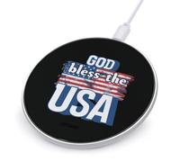 God Bless The U.S.A. Fast Portable Charger Round Phone Charging Pad 10W for Travel Work
