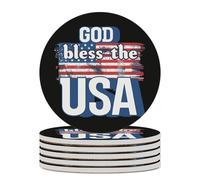 God Bless The U.S.A. Round Ceramic Coasters Non-Slip Cork Base Drinks Holder Craft 6PCS