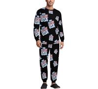 God Bless The U.S.A. Soft Mens Pyjamas Set Loungewear Long Sleeve Round Neck Tops And Pants
