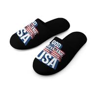 God Bless The U.S.A. Warm Mens Slippers Slip On Soft Fleece House Shoes Winter Indoor Outdoor