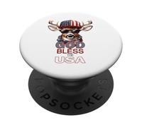 God Bless The USA Funny Patriotic Cool Deer Buck In Hat PopSockets Adhesive PopGrip