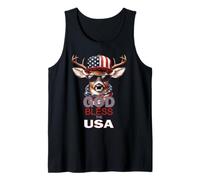 God Bless The USA Funny Patriotic Cool Deer Buck in Hat Tank Top