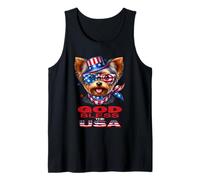 God Bless The USA Funny Patriotic Cute Dog in Hat & Flag Tank Top
