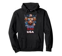 God Bless The USA Funny Patriotic Highlander Cow & Flag Pullover Hoodie