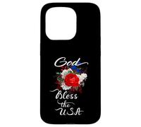 God Bless The USA Patriotic Christian Pretty Floral Swag Case for iPhone 15 Pro