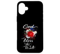 God Bless The USA Patriotic Christian Pretty Floral Swag Case for iPhone 16 Plus