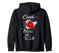 God Bless The USA Patriotic Christian Pretty Floral Swag Zip Hoodie