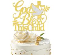 God Bless This Child Cake Topper, Confirmation Cake Topper, My Baptism Baby Shower Decorations, First Holy Communion Party Supplies Gold & Silver