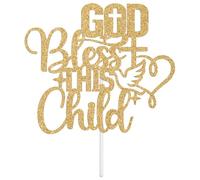 God Bless This Child Cake Topper, First Holy Communion, Cross Dove Confirmation, Religious Baptism First Birthday Christening Baby Shower Party Decorations Supplies, Gold Glitter