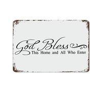 God Bless This Home and All Who Enter Signs with Quotes Aluminum Motivational Wall Art Rustic Decorations Housewarming Gift 8"x12"