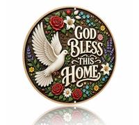 God Bless This Home Charming Metal Sign Aluminum Wall Decor for Entryway, Front Door, Living Room, Bedroom, Kitchen, Family Room, 8x8 Inches (26163)