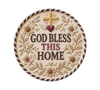 God Bless This Home Signage Floral Cross Cream Metal Tin Sign