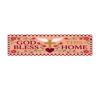 God Bless This Home Signage Floral Cross Crimson Metal Tin Sign