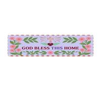 God Bless This Home Signage Floral Cross Leaf Metal Tin Sign
