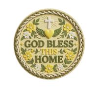 God Bless This Home Signage Floral Cross Lemon Metal Tin Sign