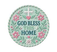 God Bless This Home Signage Floral Cross Mint Metal Tin Sign