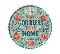 God Bless This Home Signage Floral Cross Seafoam Metal Tin Sign