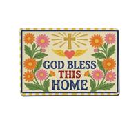 God Bless This Home Signage Floral Cross Yellow Rays Metal Tin Sign