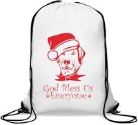 God Bless Us Everyone Christmas Dog Gym Sack Casual Drawstring Bag White