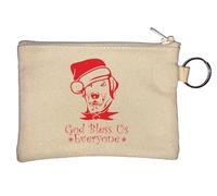 God Bless Us Everyone Christmas Dog Key Chain Coin Purse Beige