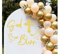 God Bless Wall Decal My First Communion Decoration Wall Decoration for Bautizo Baptism Christening Baby Shower Gold