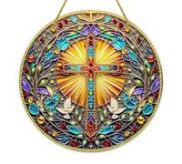 God Bless You Cross Diamond Art Hanging Ornament for Adults, Double-Sided Rhinestone and HD Print for Religious Decor, Inspirational Display, and Faith-Based Gift