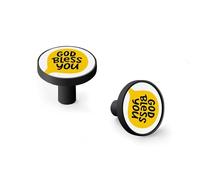 GOD Bless You Hand Drawn Quote Cabinet Knobs and Wall Hooks, 6 Pack Modern Drawer Pulls with Black-Style-2 Base, Solid Zinc Alloy Handles for Kitchen, Bathroom, Dresser