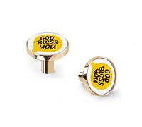 GOD Bless You Hand Drawn Quote Cabinet Knobs and Wall Hooks, 6 Pack Modern Drawer Pulls with Golden-Style-2 Base, Solid Zinc Alloy Handles for Kitchen, Bathroom, Dresser
