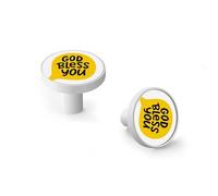 GOD Bless You Hand Drawn Quote Cabinet Knobs and Wall Hooks, 6 Pack Modern Drawer Pulls with White-Style-2 Base, Solid Zinc Alloy Handles for Kitchen, Bathroom, Dresser