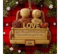 God Blessed The Broken Road,Car and Hearts Design,Personalized Custom Wood Ornament,Couples in Car and Hearts Wood Ornaments,Xmas Birthday Keepsake for Husband Wife