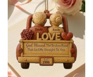 God Blessed The Broken Road That Led Me Straight You Personalized Old Couple Growing Old Together Ornament, Couples in Car and Hearts Wood Ornaments, Couple Anniversary Ornament 2025 Xmas Gifts