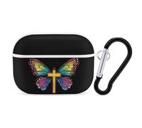 God Butterfly Bluetooth Earphone Case Compatible with Airpods Pro Hard Protective Case with Keychain
