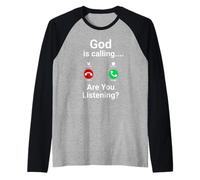 God Calling are You Listening Catholic Raglan Baseball Tee