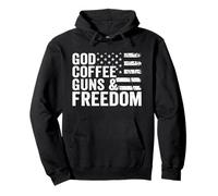 GOD COFFEE GUNS & FREEDOM - USA Flag Funny Pro Gun Pullover Hoodie