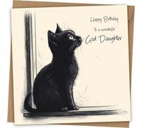 God Daughter Birthday Card | Cute Hand Drawn Cat Birthday Card for God Daughter Birthday With Kraft Envelope