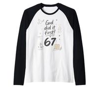 God Did It First 67 Christian Faith Bible Verse Humor Raglan Baseball Tee