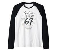 God Did It First 67 Christian Faith Bible Verse Raglan Baseball Tee