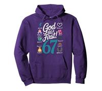 God Did It First Religious Message for Faithful Followers Pullover Hoodie, Adult Unisex, Purple, Medium
